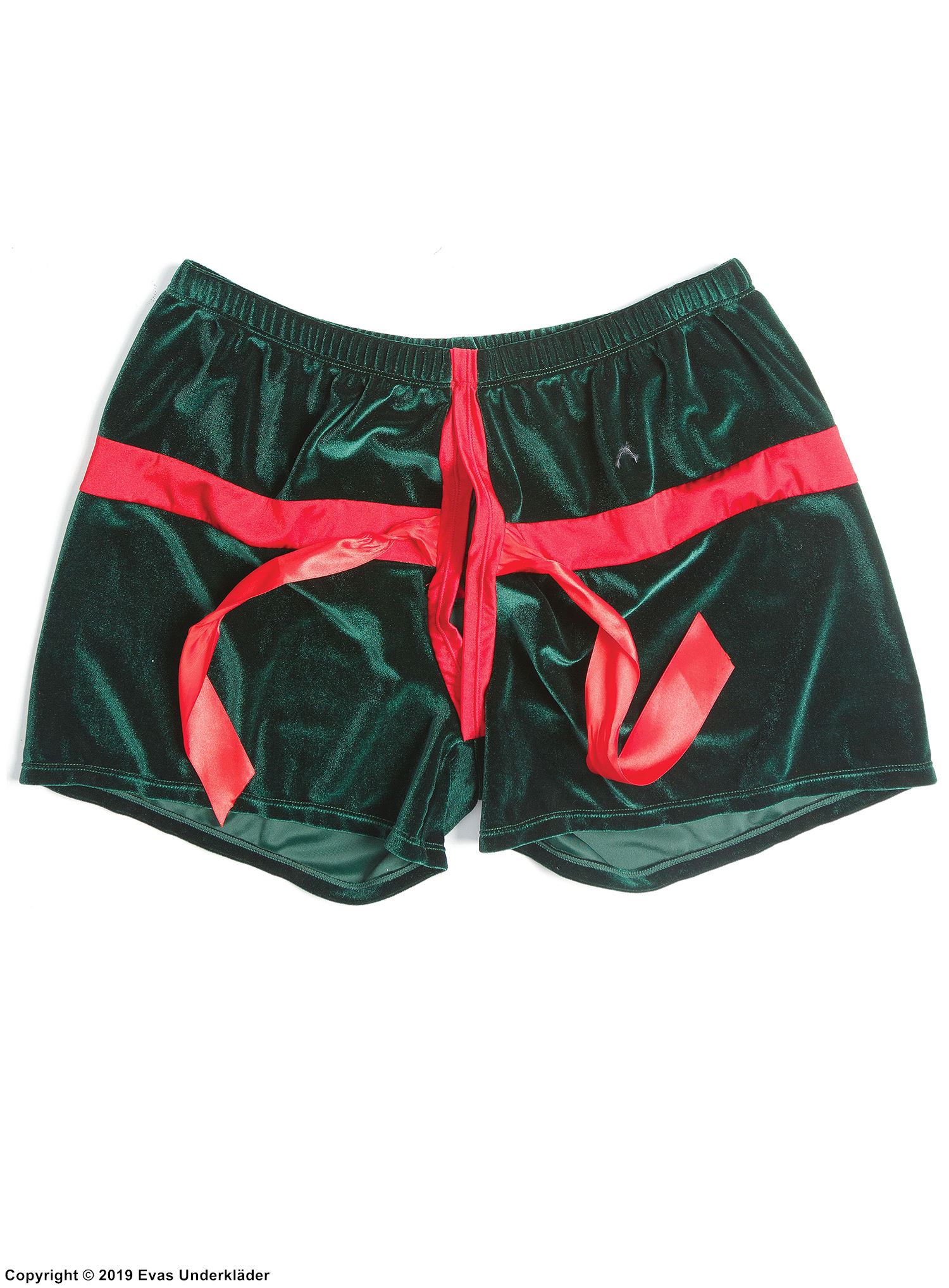 Boxershorts, fløyel, bånd, åpen skritt